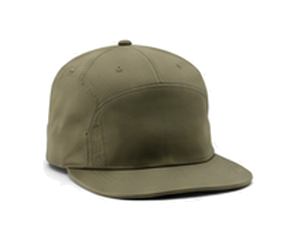 Olive custom 5-panel cap with clean front panel
