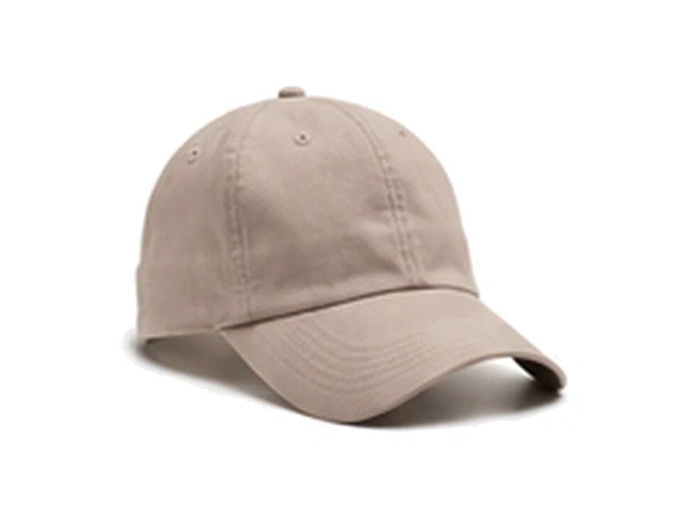 Beige custom dad cap with soft low-profile crown and curved visor