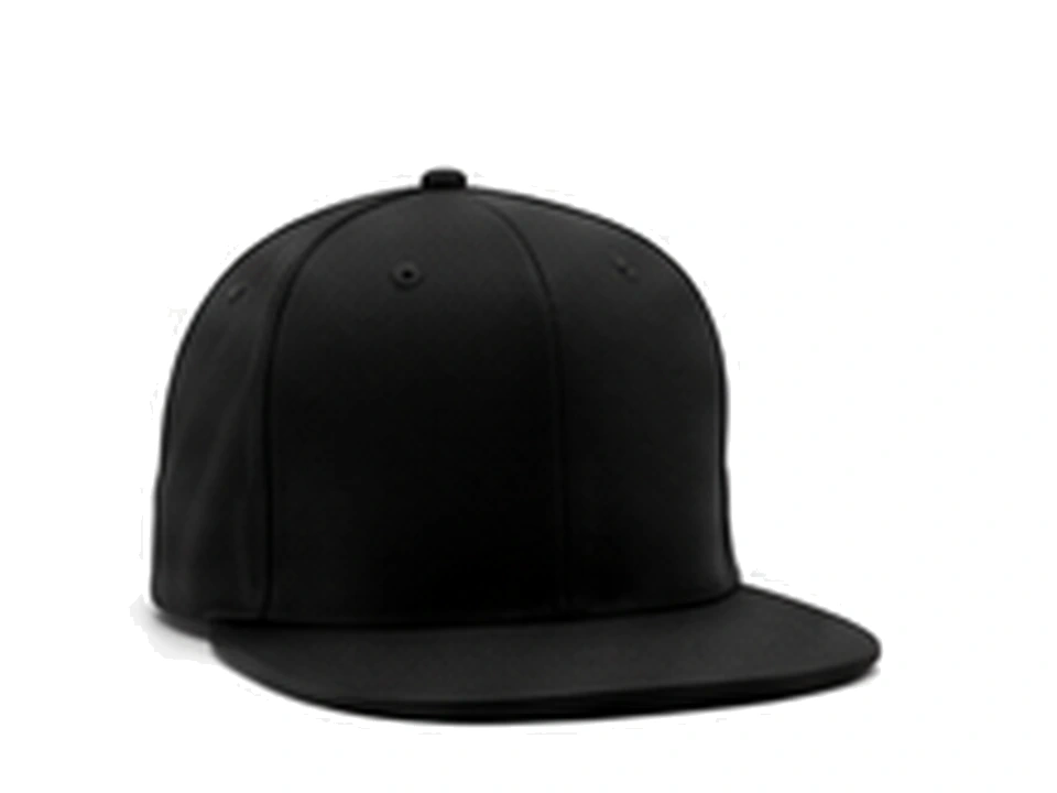 Black custom snapback cap with structured crown and flat visor