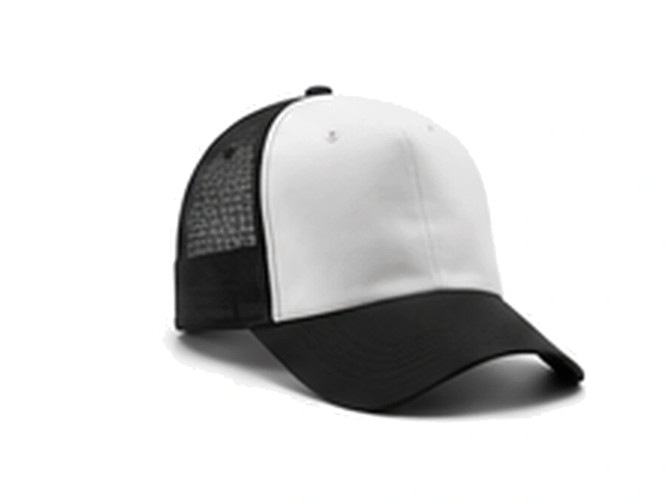 Black and white custom trucker cap with mesh back
