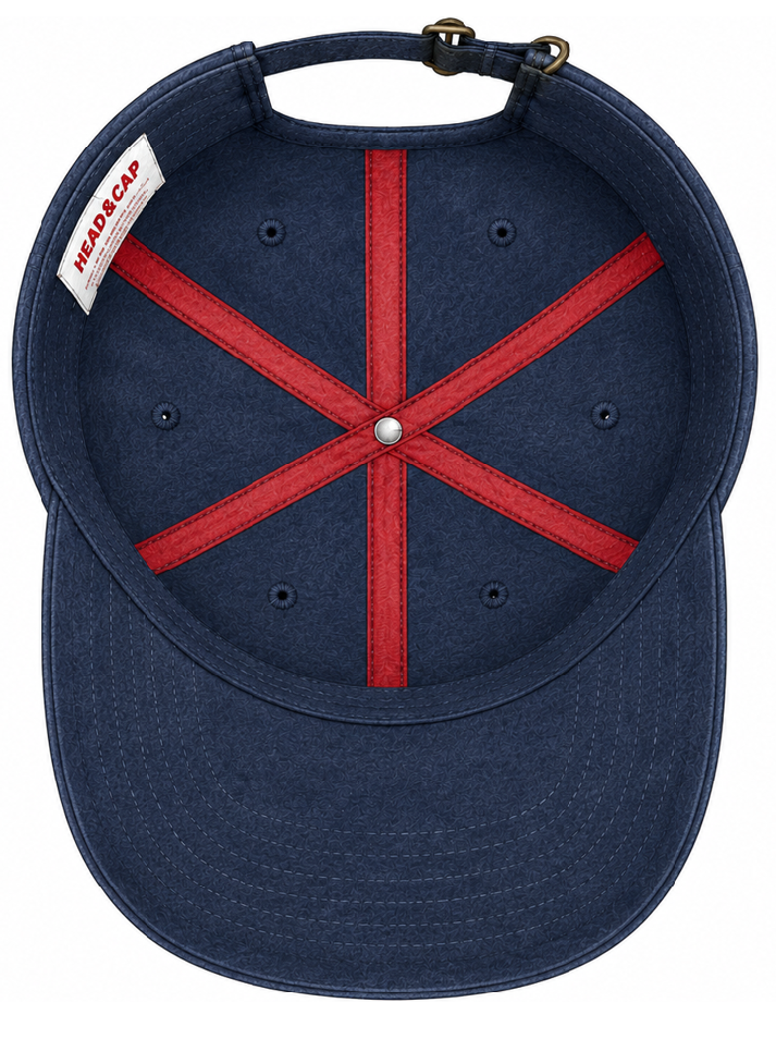 Inside care label placement on custom cap sweatband