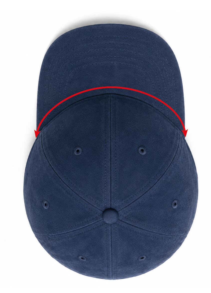 Custom baseball cap visor depth measurement diagram