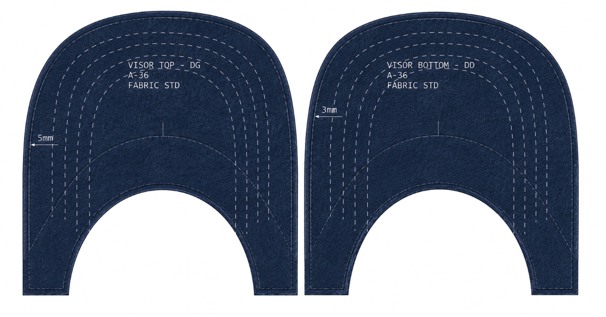 Custom baseball cap visor top and bottom material specification